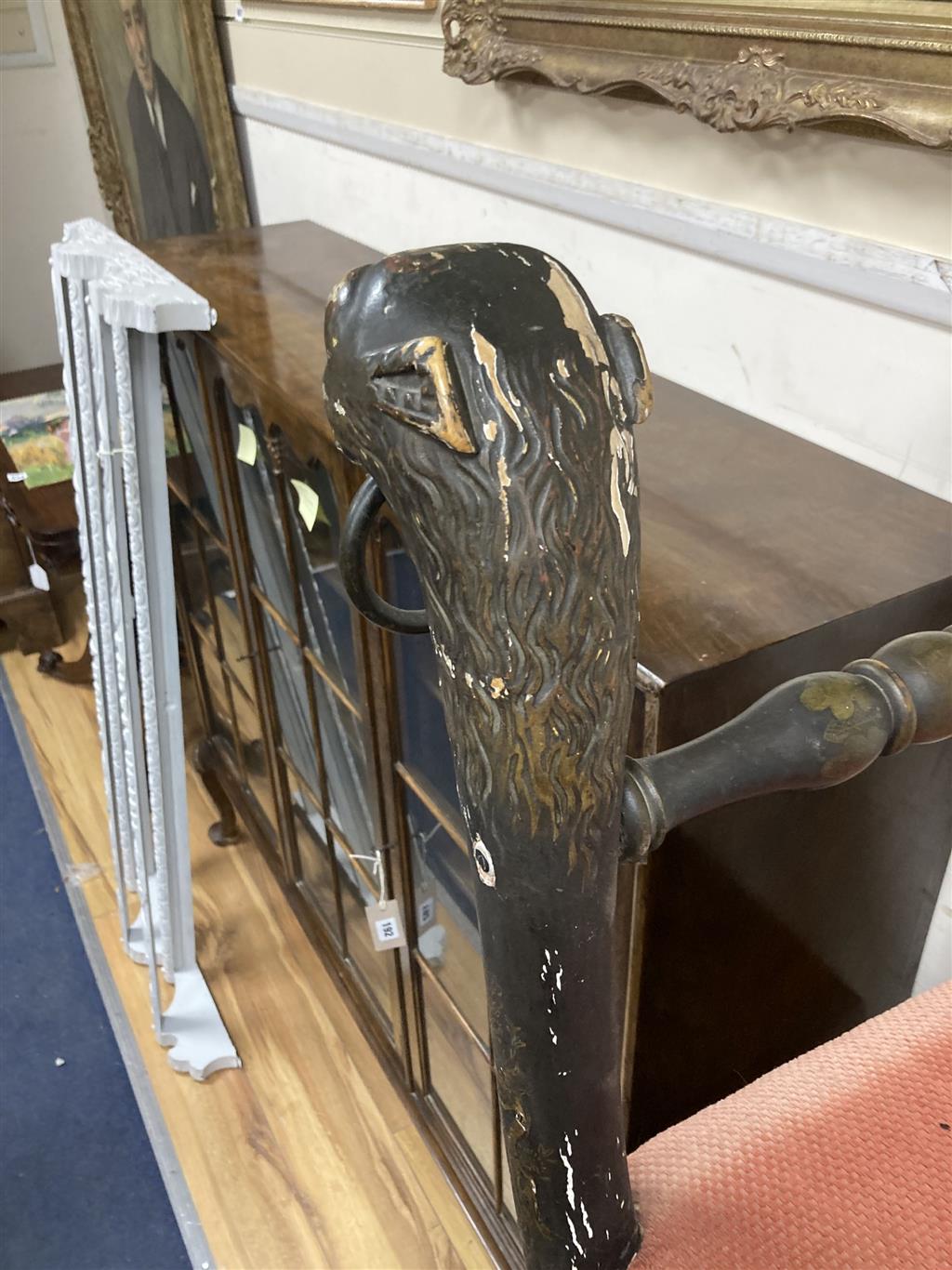 A Regency brass X frame dressing stool, from a design by Thomas Hope, width 88cm, depth 48cm, height 76cm